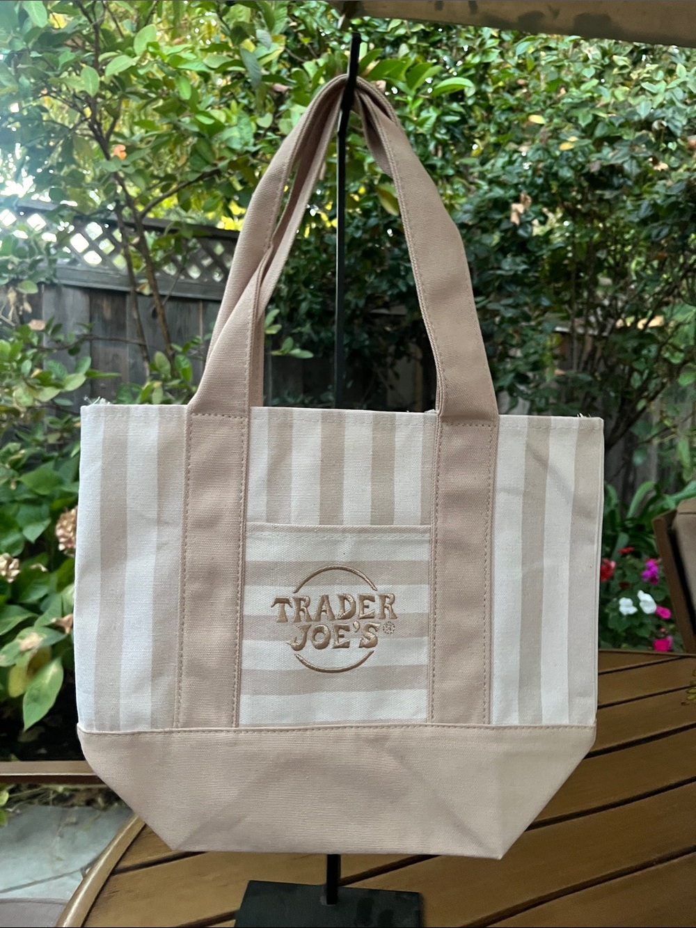 Trader Joe's Beige Mini Stripe Canvas Tote